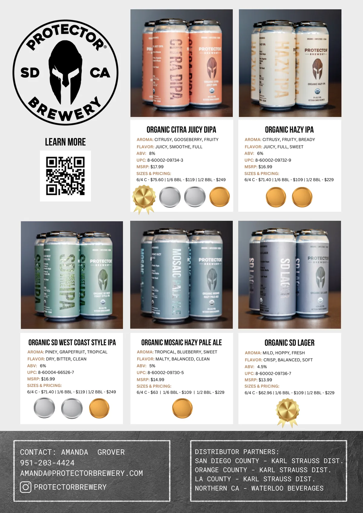 Protector Brewery 2025 Sell Sheet, a sell sheet example from the craft beer industry