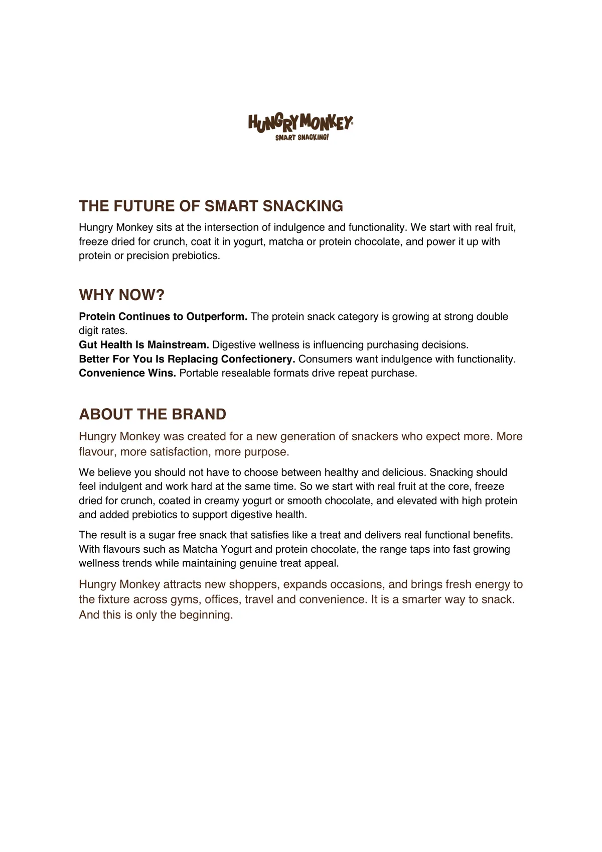 Hungry Monkey Distributor Sell Sheet, a sell sheet example from the snack foods industry