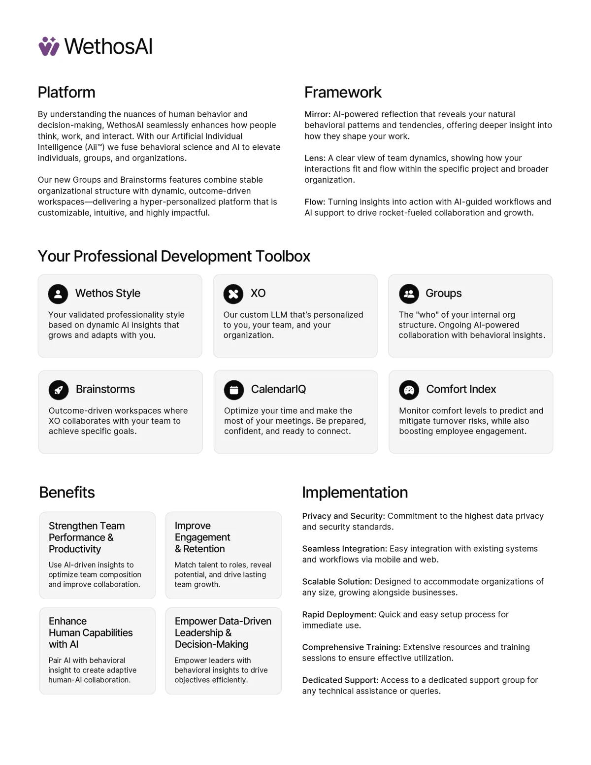 WethosAI WethosAI One-Pager, a company one-pager example from the ai software industry