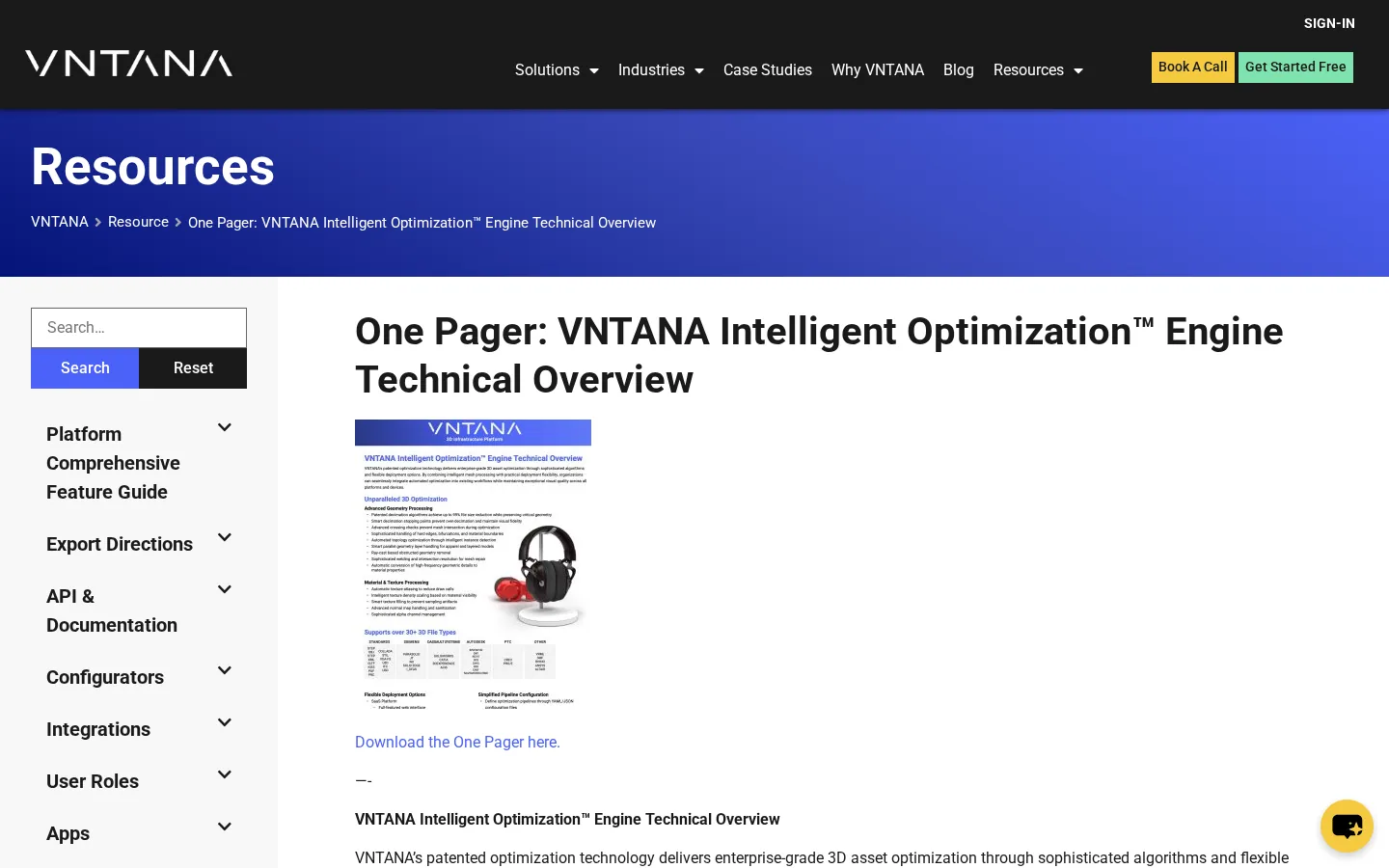 Vntana 3d optimization engine technical one pager