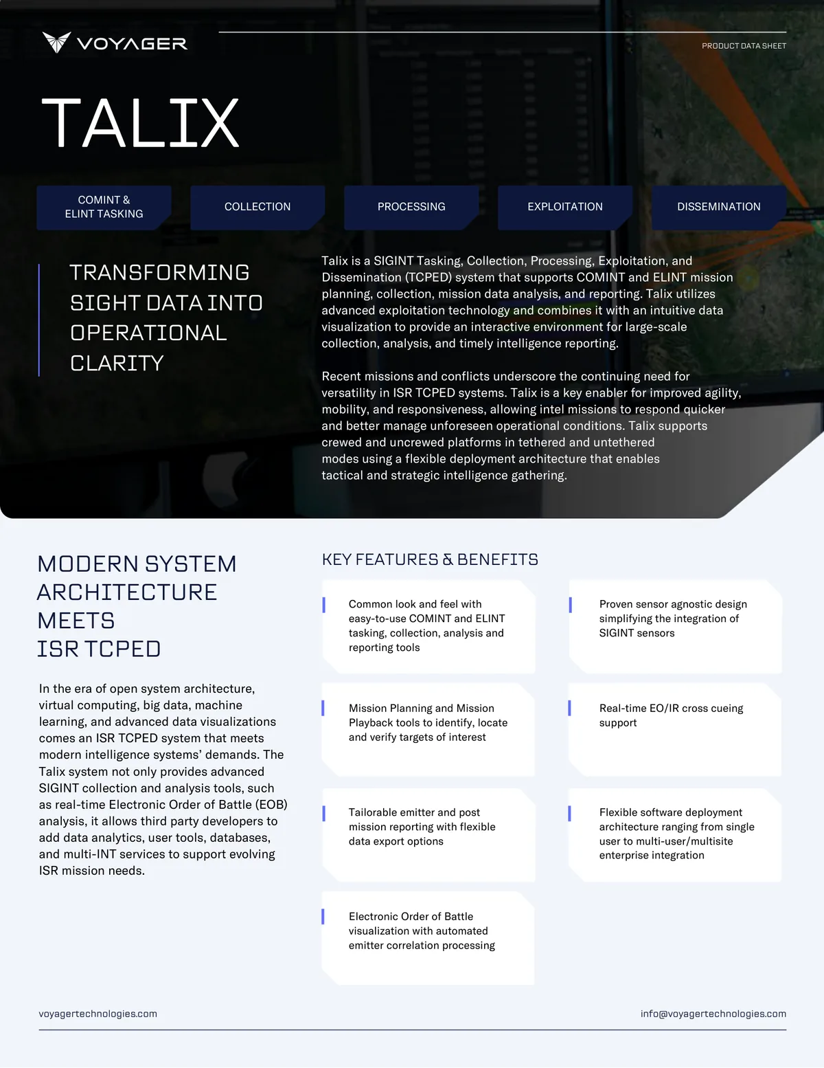Voyager talix intelligence system data sheet